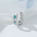 Elegant silver-toned hoop earring featuring micro-pave turquoise and white cubic zirconia - Single Piece (A1113-2) / Single Piece / Paraiba Green