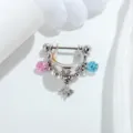 Silver D-ring cartilage piercing jewelry with starburst pendant and colorful gems - A1144-1# Silver Multicolor Stone D-Ring (Single)