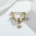 Luxurious gold-plated D-ring piercing jewelry featuring a starburst pendant and cubic zirconia - A1144-3# Light Coffee White Rhinestone D-Ring (Single)