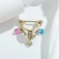Gold-plated D-ring cartilage piercing earring with pink and blue gems and star charms - A1144-4# Light Coffee Multicolor Stone D-Ring (Single)