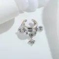 Silver-tone starburst ear cuff with detachable bead and star charms, minimalist style - A1144-5# Silver D-Ring Ear Clip (Single)