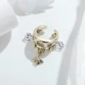 Elegant gold-plated star pendant ear cuff earring featuring sparkling white zircon accents - A1144-6# Light Coffee D-Ring Ear Clip (Single)