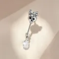 Silver-toned titanium skull ear piercing with bow and clear teardrop crystal pendant - White Teardrop Skull (A988-3#) / Titanium Alloy External Spiral / White Silver