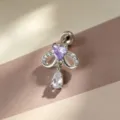 Clou de cartilage en titane élégant avec zircon cœur violet et cristal goutte d'eau - Style Nœud Cœur (A851-3) / Spirale Externe en Alliage de Titane / Violet