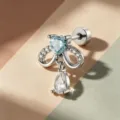 Clou d'oreille cartilage noeud doux avec cœur zircon et goutte d'eau en alliage titane - Style Nœud Cœur (A851-4) / Spirale Externe en Alliage de Titane / Bleu