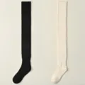 Lange überknie warme Strickstrümpfe, oberschenkelhohe Winter FleeCestrümpfe, schwarz weiß. - Einheitsgröße (34-39) / Schwarz + Cremeweiß