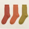 Drei Paar dicke Wintersocken im klassischen Retro-Herbst-Look, reine Baumwolle. - J98-1 Ziegelrot + Karamell + Dunkelgrün