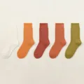 Gemütliches einfarbiges Rippstrick Socken-Set, bequeme tägliche Baumwollsocken für Damen - J98-1 Weiß + Zitronengelb + Ziegelrot + Karamell + Dunkelgrün