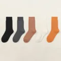 Damen mittelhohe dicke Baumwollsocken Variante in mehreren Unifarben für Herbst und Winter. - J98-1 Schwarz + Dunkelgrau + Khaki + Weiß + Zitronengelb