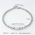 Detail of 304 stainless steel box chain bracelet showing length and width measurements - Watch Band Accent Box Chain (CWB0755-01)