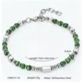 Dettaglio del braccialetto di perline in acciaio inox con pietre naturali verdi e 18 cm - Malachite (CWB0731)