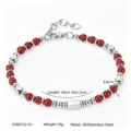 Bracciale di perle in pietra naturale rossa in acciaio inossidabile 304 con misure - Agata Rossa (CWB0732)