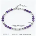 Vista dettagliata del bracciale con pietre viola e acciaio inossidabile 304 con misure - Ametista (CWB0733)