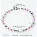 Vista dettagliata del bracciale con perle in pietra naturale rosa e acciaio inossidabile - Quarzo Rosa (CWB0734)