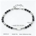 Bracciale di perle in acciaio inossidabile con pietre nere naturali e lunghezza regolabile. - Ossidiana (CWB0739)