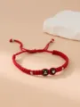 Braccialetto intrecciato rosso fatto a mano con cuore nero e lettera A di perle - Lettera A / 1 Pezzo / Borgogna