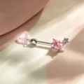 Elegant titanium alloy ear stud featuring pink heart zirconia crystals and star detail - Titanium Alloy External Thread - Light Pink