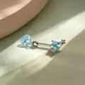 Blue heart zircon titanium alloy ear bone nail with star detail for a sweet Korean style - Titanium Alloy External Thread - Light Sea Blue