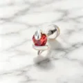 Elegant silver titanium snake stud earring featuring a vibrant red heart-shaped zircon stone - A215-21#Garnet Red (Titanium Alloy Outer Spiral)