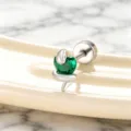 Elegant silver snake stud earring featuring emerald green heart zircon with titanium screw back - A215-23#Green (Titanium Alloy Outer Spiral)