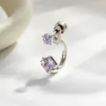 Boucle d'oreille en titane en forme de C avec zircons violets étoilés et carrés - Style Bleu Violet (A-848-1# Acier Inoxydable Spirale Externe)