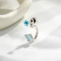 Boucle d'oreille élégante en titane en C avec zircons bleu clair en étoile et carré - Style Bleu Mer Clair (A-848-3# Acier Inoxydable Spirale Externe)
