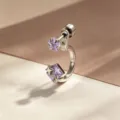 Boucle d'oreille en C en alliage de titane avec étoile violette et zircon carré - Style Bleu Violet (A-848-1# Alliage de Titane Spirale Externe)