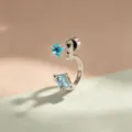 Boucle d'oreille en titane en forme de C avec étoile bleue et zircon carré - Style Bleu Mer Clair (A-848-3# Alliage de Titane Spirale Externe)