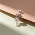 Clou d'oreille chat en alliage de titane avec zircon rose et pendentif goutte d'eau - Spirale Extérieure en Alliage de Titane (A702-2) / Rose