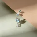 Clou d'oreille chat mignon en titane avec zircon bleu ovale et pendentif goutte d'eau - Spirale Extérieure en Alliage de Titane (A702-3) / Bleu clair