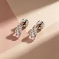Elegante Engelsflügel Ohrstecker aus Titan mit rosa Edelsteinen und Silber-Finish - Silber Rosa Links (Titanlegierung Spirale)