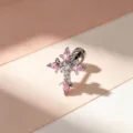 Elegante pendiente de cruz de titanio con circonitas rosas para un piercing de alta gama - Estilo Espiral Titanio (A616-4) / Rosa