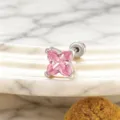 Boucle d'oreille élégante en titane avec zircon rose coupe lys de 6mm et vis arrière - Style Rose (A-211) / Spirale Externe en Alliage de Titane