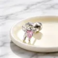 Premium zilveren cupido engel oorknopje met een roze hart zirkoon steen van titanium staal - Engel Hart Stijl (A227-9# Titaniumlegering Buitenschroef)
