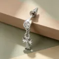 Silver titanium alloy piercing stud earring with dangling cross charm and zircon - Titanium Alloy External Spiral / Silver Full Zircon Cross