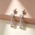 Titanium alloy ear stud with pink enamel star pendant and zircon - Titanium Alloy External Spiral / Silver Pink Starburst