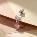 Eleganter Piercing-Stecker im koreanischen Stil mit rosa Herzanhänger in Silber - Herz (A682-2) / Titanlegierung Schraube / Rosa