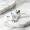 Detailed dimensions of blue opal butterfly stud earring made of titanium steel - Outer Spiral Style (A-243) / Opal Blue (Titanium Alloy)