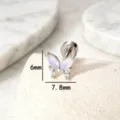 Detailed view of the titanium steel butterfly earring with 6mm by 7.8mm dimensions. - Outer Spiral Style (A-243) / Opal Pink (Titanium Alloy)