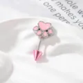 Schattige roze emaille kattenpoot kraakbeen oorbellen met puntige kegel schroef piercing - Roze Poot + Roze Spike (RVS Externe Helix)