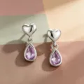 Boucles d'oreilles pendantes cœur goutte avec pierre mauve, bijoux en acier inoxydable. - Style à Vis Extérieure en Alliage de Titane / Violet