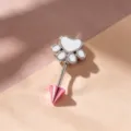 Schattige witte emaille kattenpoot kraakbeen oorknop met roze kegelvormige sluiting - Witte Poot + Roze Spike (Titaallegering Externe Helix) / Wit Roze Set