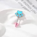Premium blauwe emaille kattenpoot kraakbeen oorpiercing met roze kegel schroefsluiting stijl - Blauwe Poot + Roze Spike (RVS Externe Helix)