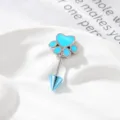 Blauw emaille kattenpoot kraakbeen oorbellen met puntige kegel schroefsluiting - Blauwe Poot + Blauwe Spike (RVS Externe Helix)