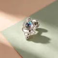 Elegant seashell-shaped cartilage stud earring with iridescent bead and zircon stones - Titanium Alloy External Spiral / Holographic