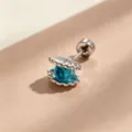 Boucle d'oreille coquillage en acier titane avec perle bleue translucide élégante - Vis Externe Alliage de Titane - Bleu Lac