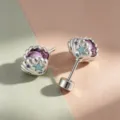 Exquisite silver shell ear bone studs featuring purple pearl and blue starfish detail - A507-3# Purple + Blue Drip Oil (Titanium Alloy External Spiral)
