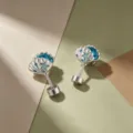 Ocean-themed shell and starfish stud earrings with blue crystals in silver finish - A507-4# Lake Blue + Blue Drip Oil (Titanium Alloy External Spiral)