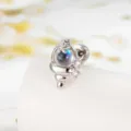 Silver conch ear bone stud with iridescent bead and zircon accents - Stainless Steel External Spiral / Holographic