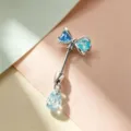 Süßer blauer Schleifen-Piercingschmuck mit hellblauem Tropfenanhänger Silberstecker - Blaue Schleife + Blauer Tropfen (A509-2) / Titanlegierung Außenspirale / Silber/Blau